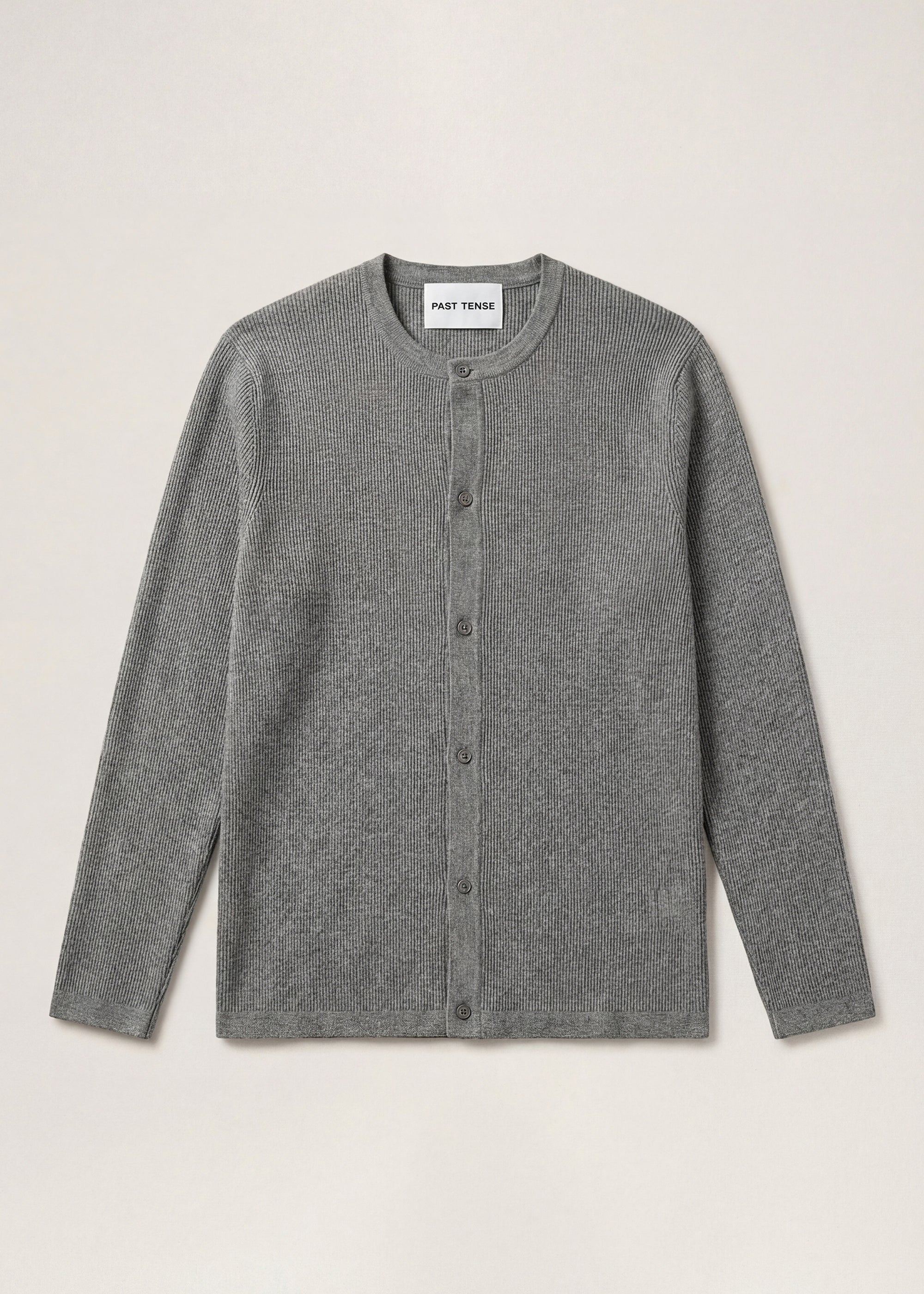 Rib Knit L/S Collarless Shirt - Grey Melange – Past Tense