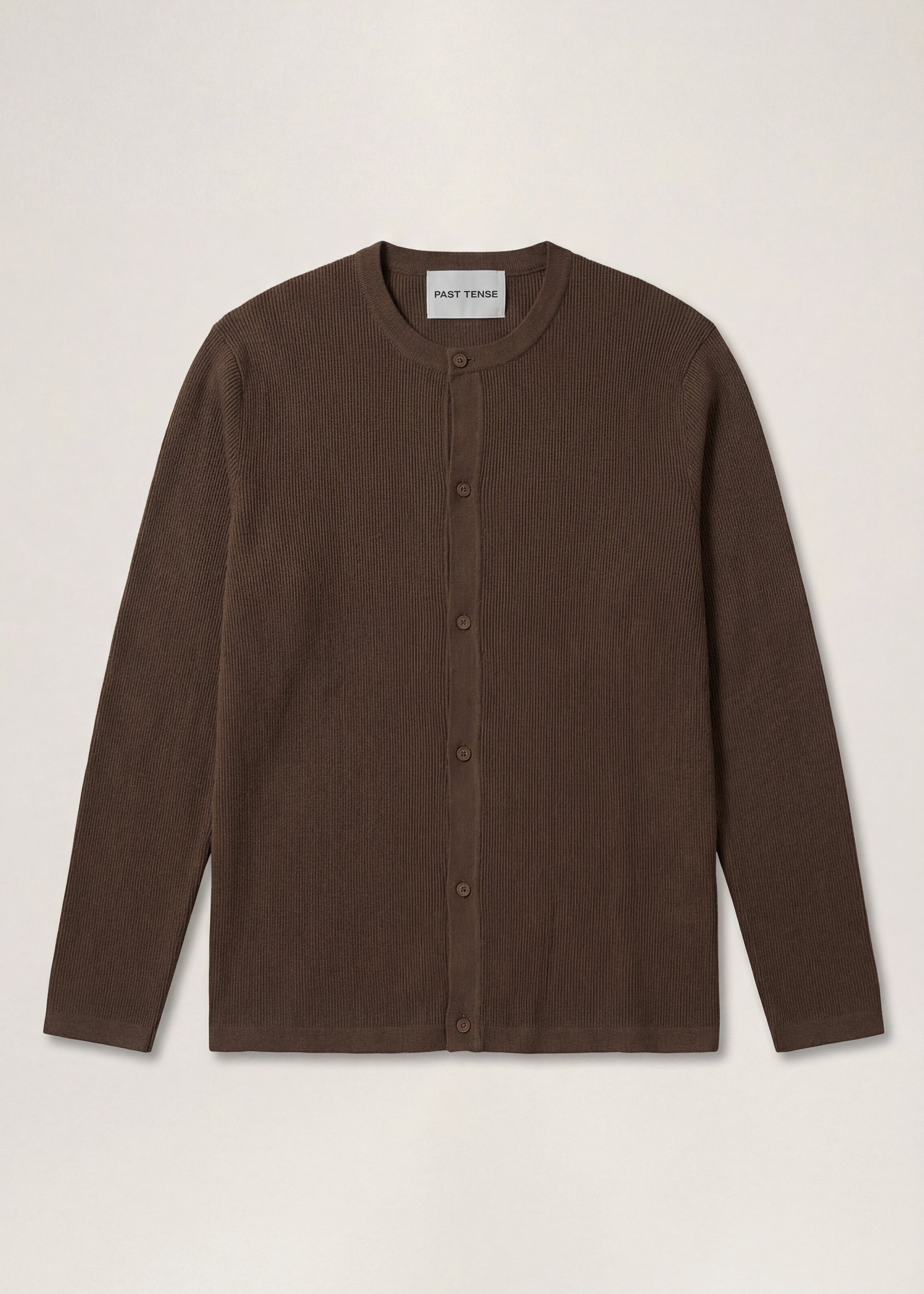 Rib Knit L/S Collarless Shirt - Taupe – Past Tense