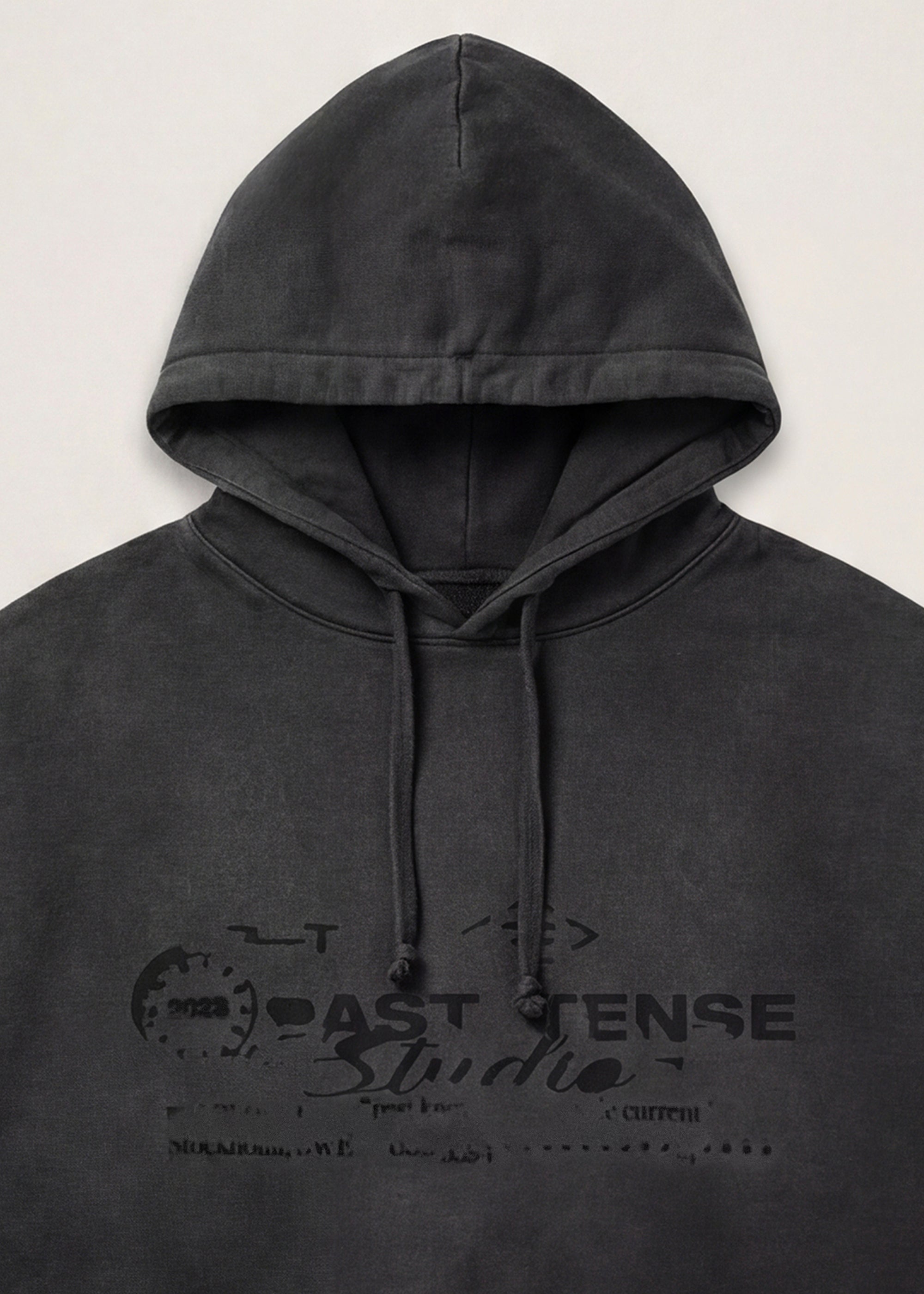 Tonal Stamp Hooded Sweatshirt - Washed Black – Past Tense, view 2