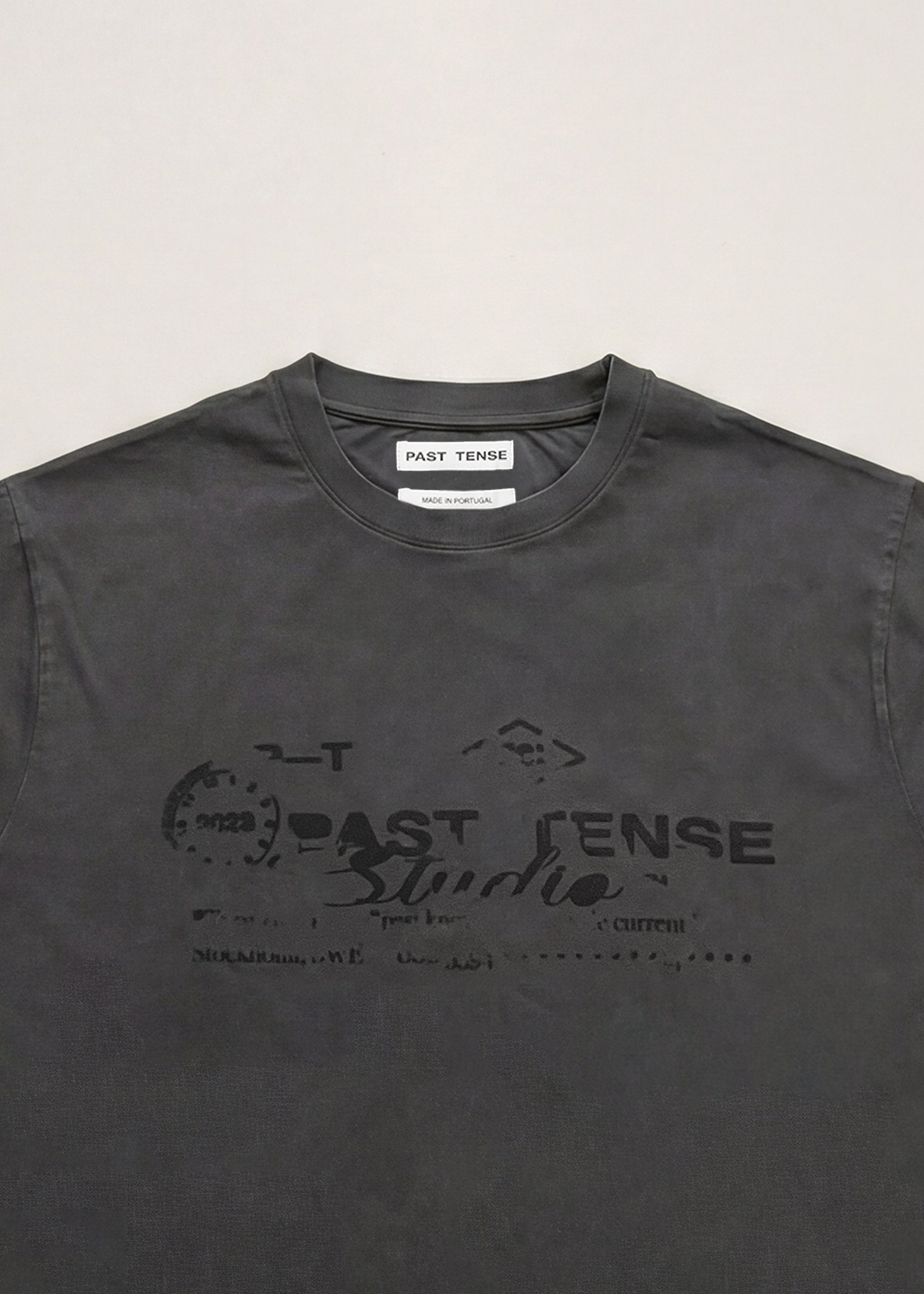 Tonal Stamp Crewneck T-Shirt - Washed Black – Past Tense, view 2