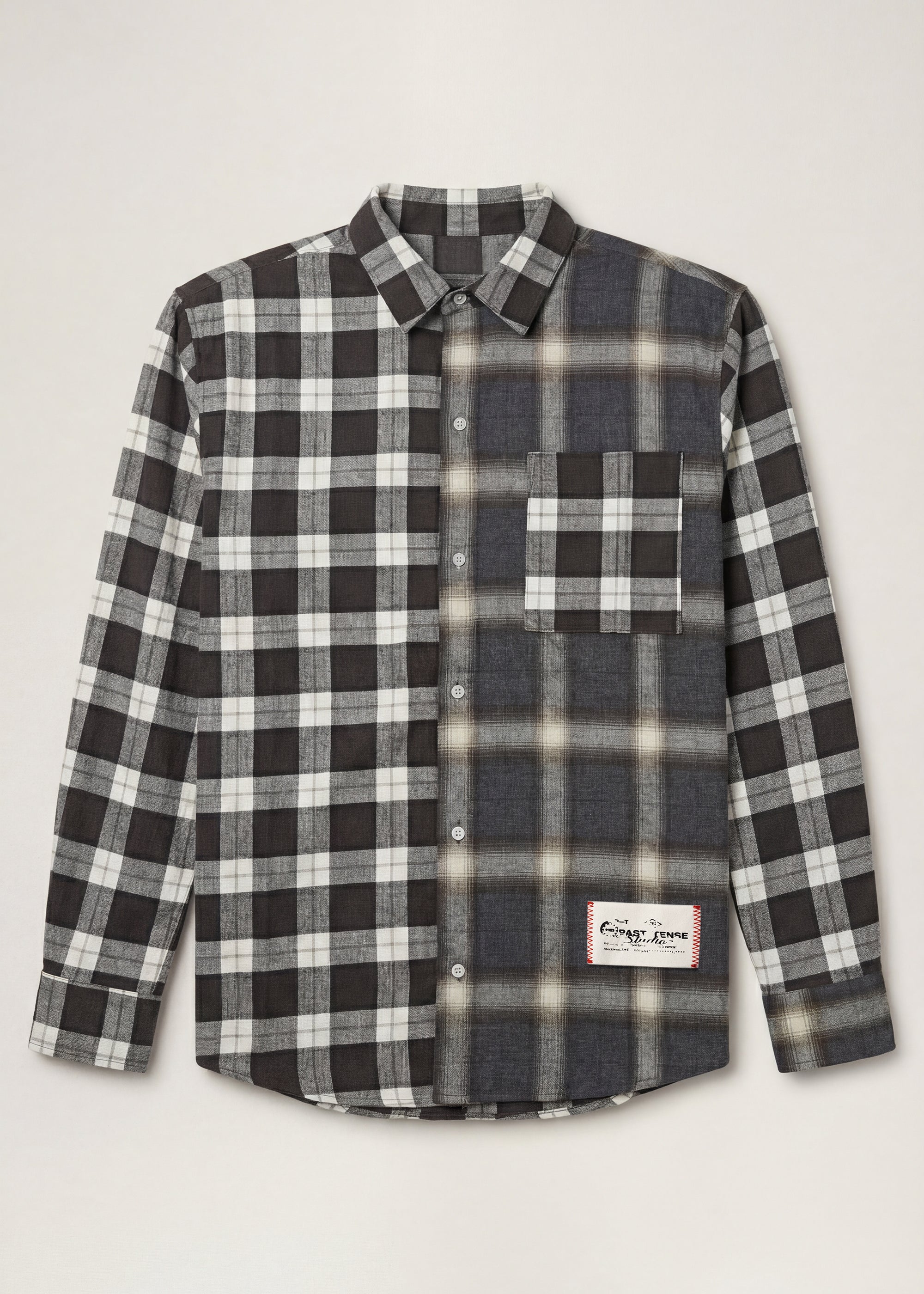 Mixed Patterns Flannel Reg Collar Shirt - Dark Brown – Past Tense