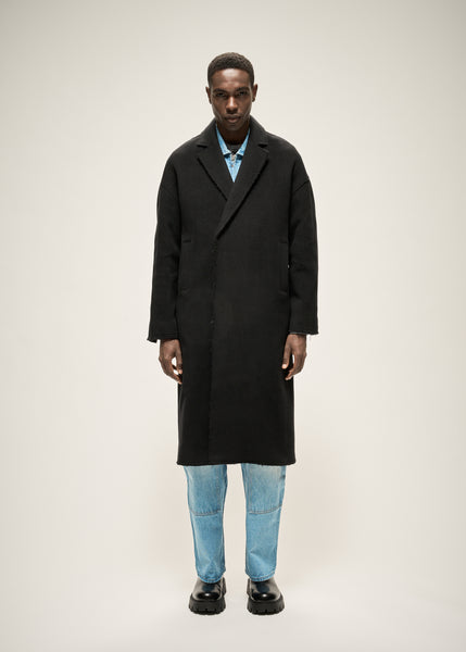 【美品】semoh” Italian Wool Old Coat Black” Italian Twill Mohair Wool Long Coat